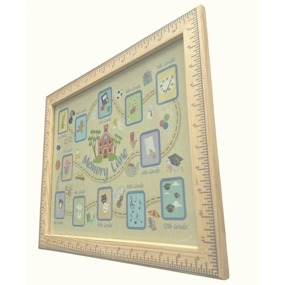 Memory Lane School Year Frame Wooden Exterior Ruler 12 Pictures K-12 NEW